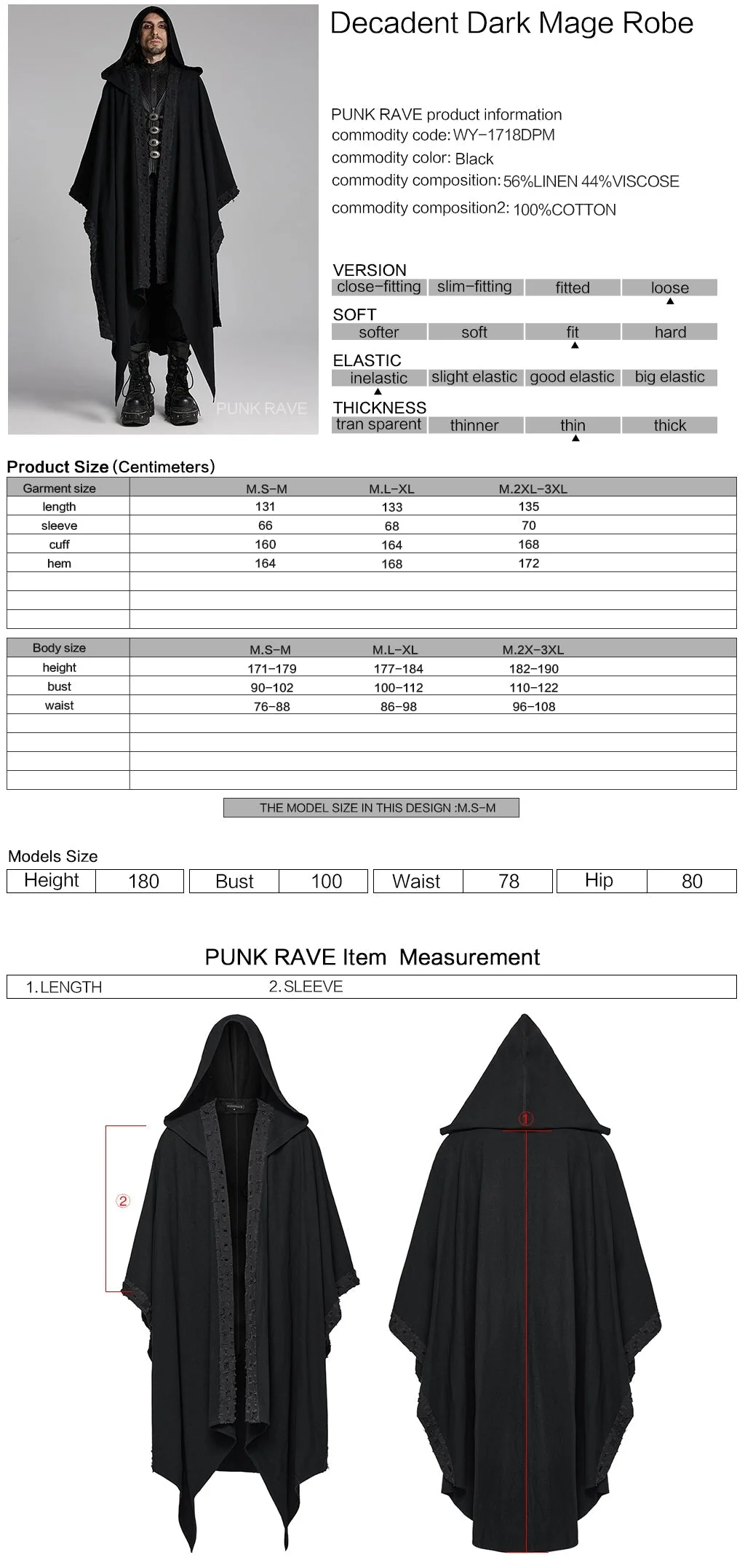 WY-1718DPM Gothic Hooded Cape Black Asymmetric Flowing Hem Linen Blend - Image 11