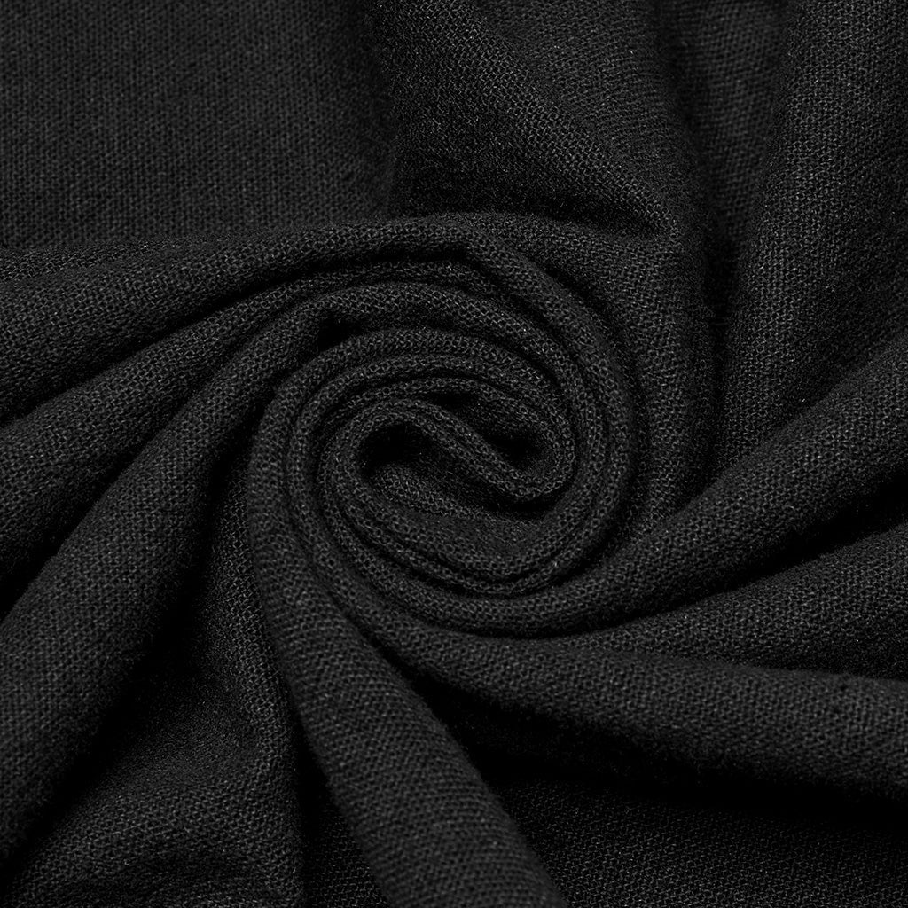 WY-1718DPM Gothic Hooded Cape Black Asymmetric Flowing Hem Linen Blend - Image 17