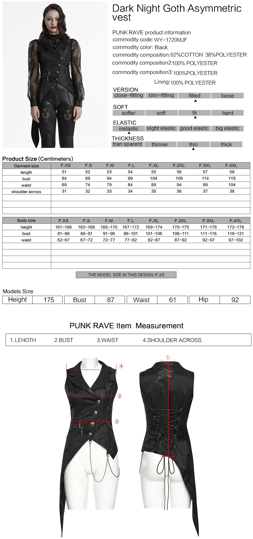 WY-1720MJF Womens Lace Sleeve Tailored Gothic Vest Jacket - Image 20