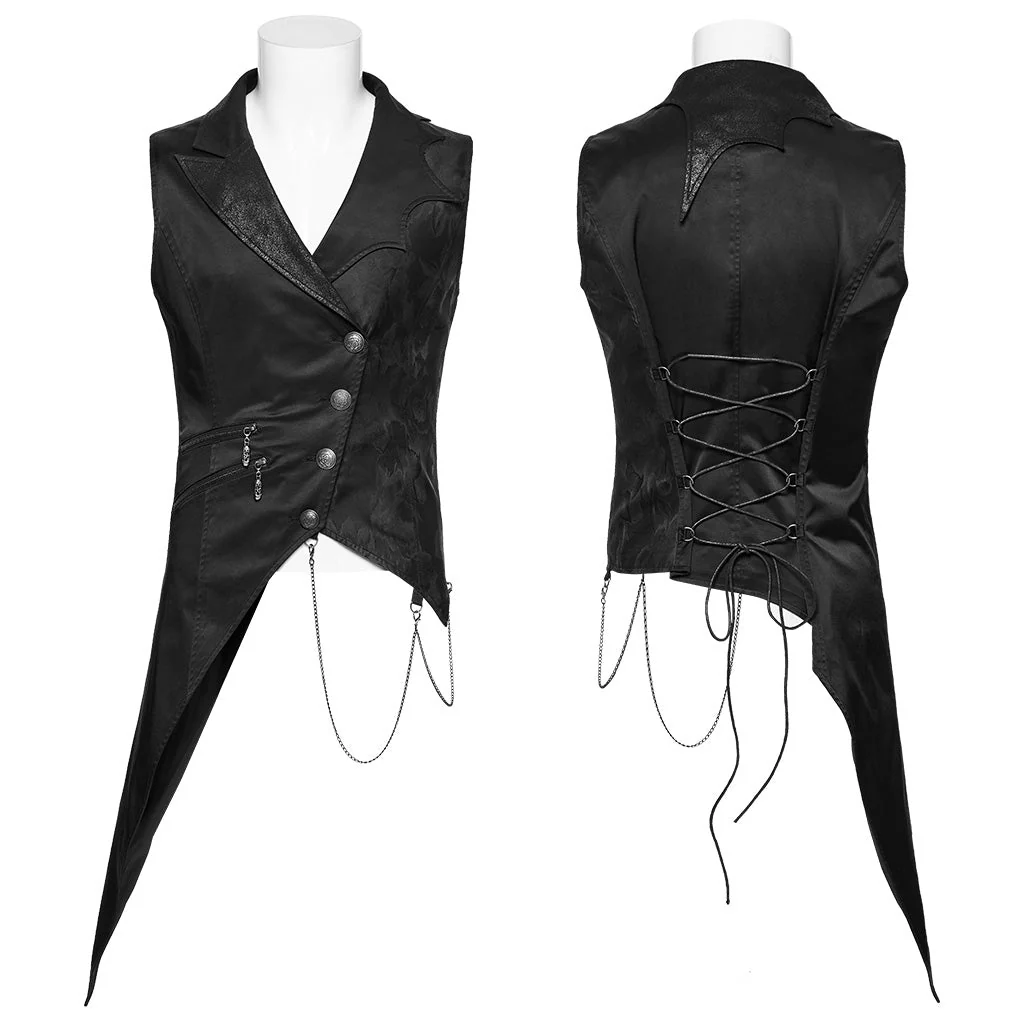 WY-1720MJM Gothic Asymmetric Vest with Button Detail and Long Tails - Image 2