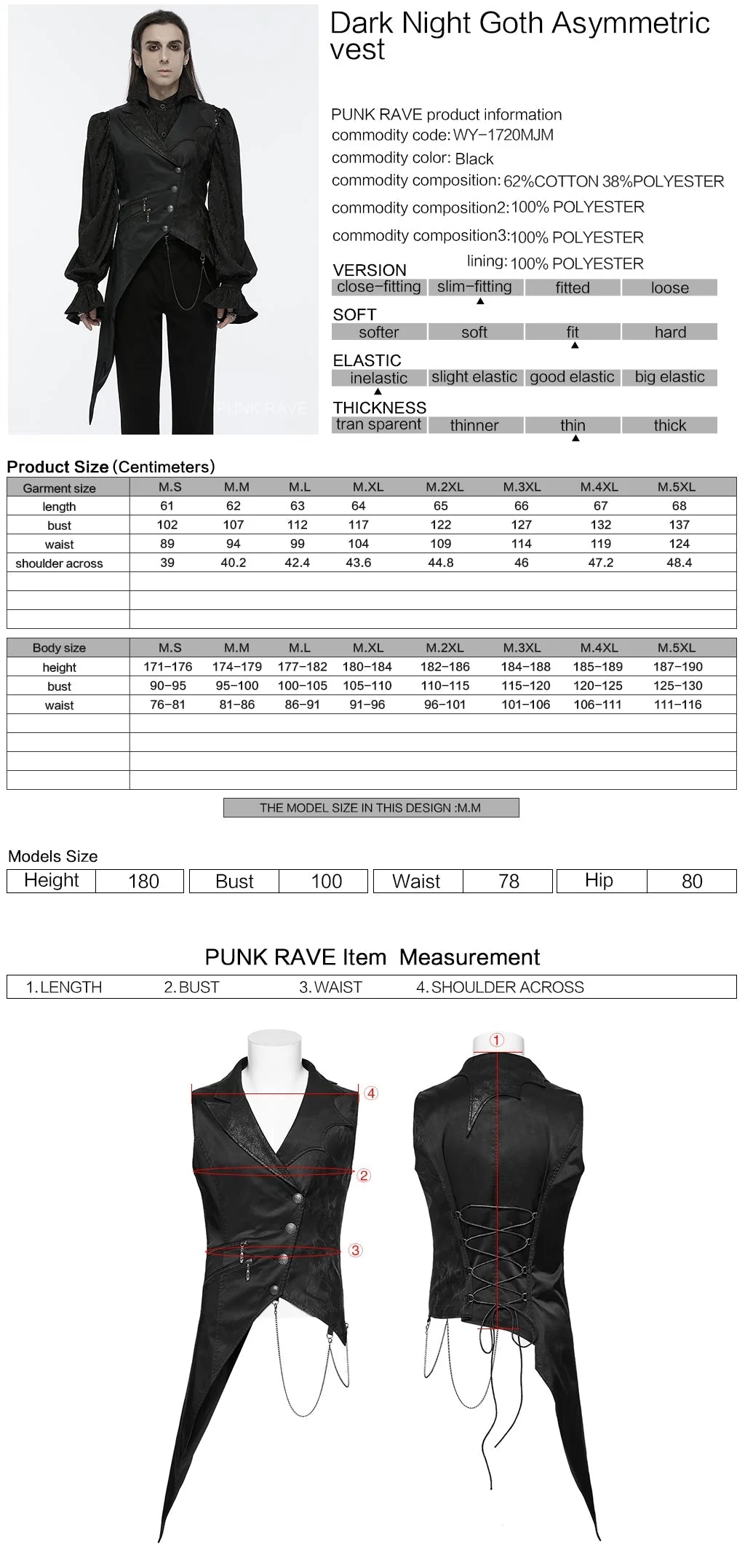 WY-1720MJM Gothic Asymmetric Vest with Button Detail and Long Tails - Image 23