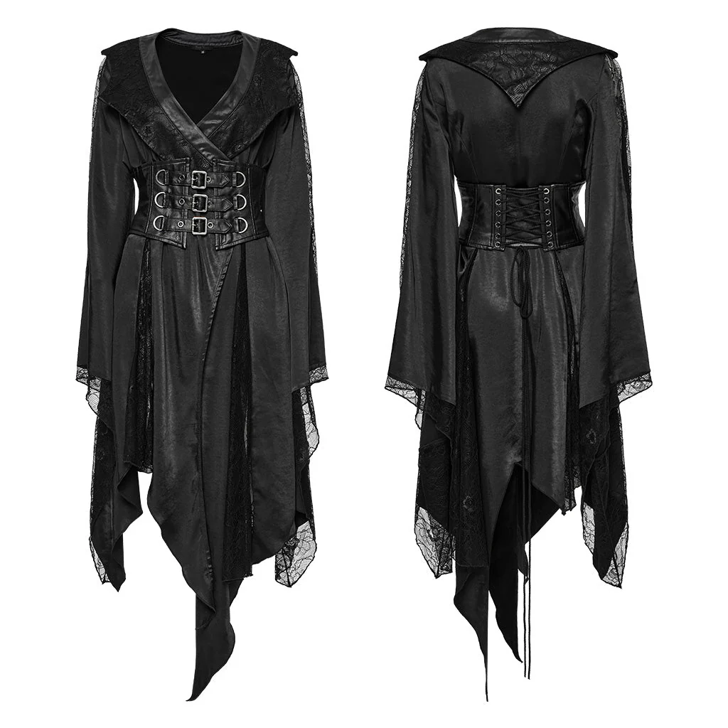 WY-1723XCF Gothic Coat Asymmetrical Hem Lace Buckle Detail Long Sleeve Fashion - Image 16