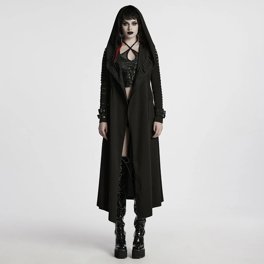 WY-1724XCF Edgy Hooded Longline Gothic Punk Coat with Belted Sleeves - Image 11