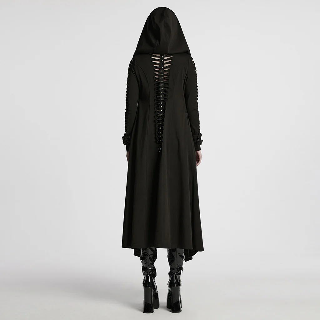 WY-1724XCF Edgy Hooded Longline Gothic Punk Coat with Belted Sleeves - Image 4
