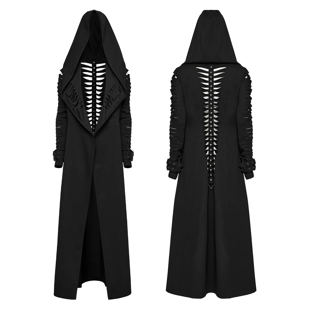 WY-1724XCF Edgy Hooded Longline Gothic Punk Coat with Belted Sleeves - Image 6