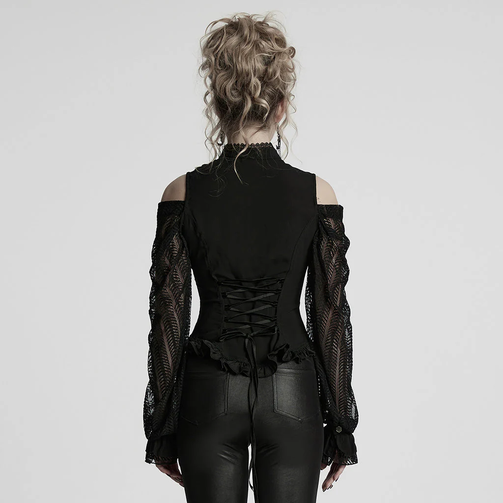 WY-1727CCF Gothic Lace Cold Shoulder Shirt Victorian Ruffle Design - Image 14