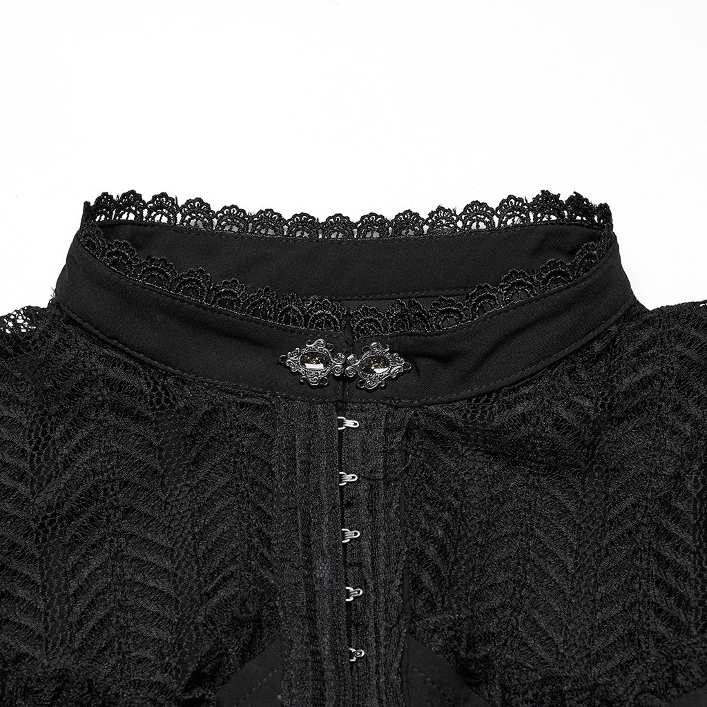 WY-1727CCF Gothic Lace Cold Shoulder Shirt Victorian Ruffle Design - Image 16