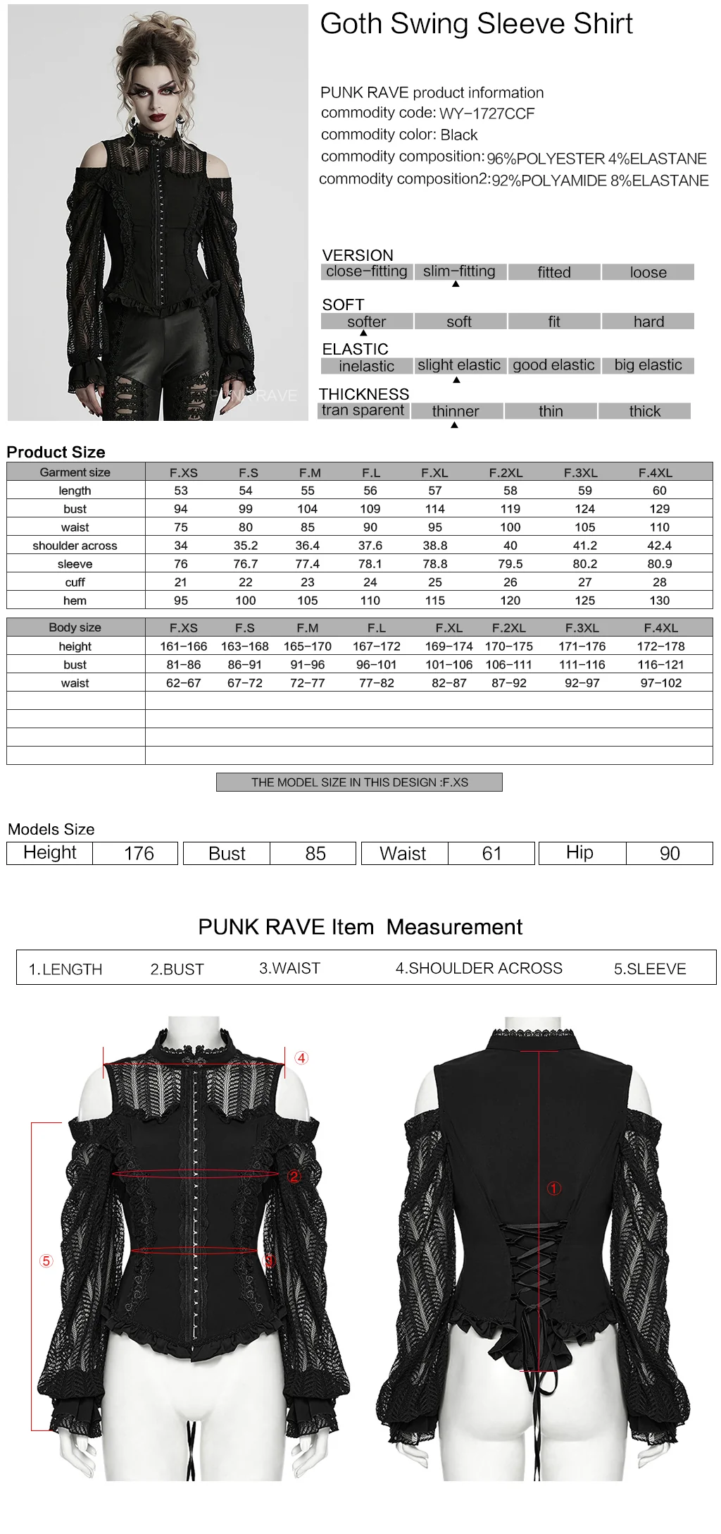 WY-1727CCF Gothic Lace Cold Shoulder Shirt Victorian Ruffle Design - Image 2