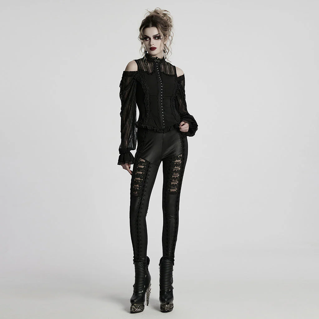 WY-1727CCF Gothic Lace Cold Shoulder Shirt Victorian Ruffle Design - Image 24