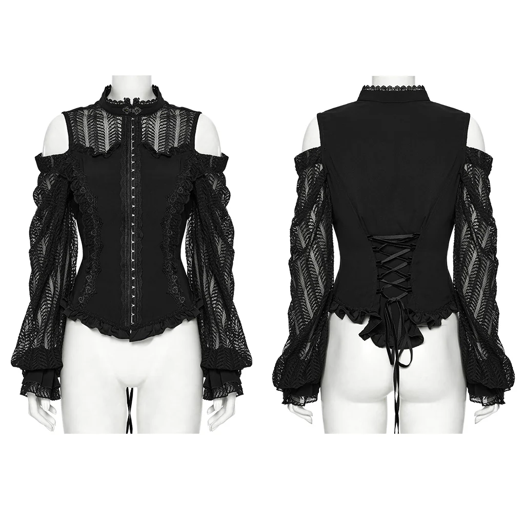WY-1727CCF Gothic Lace Cold Shoulder Shirt Victorian Ruffle Design - Image 6