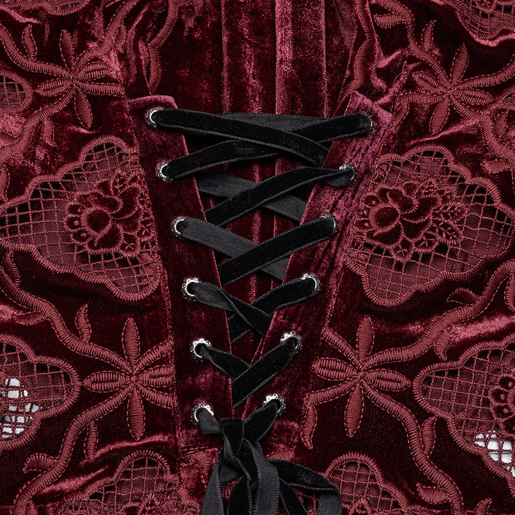 WY-1732CCF Gothic Shirt Burgundy Velvet Lace Bell Sleeve Top - Image 39