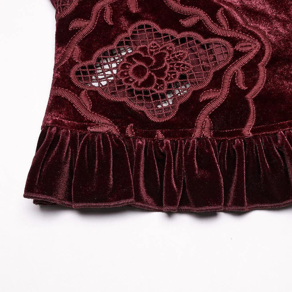 WY-1732CCF Gothic Shirt Burgundy Velvet Lace Bell Sleeve Top - Image 69