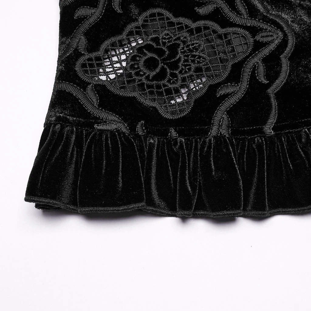 WY-1732CCF Gothic Shirt Burgundy Velvet Lace Bell Sleeve Top - Image 71