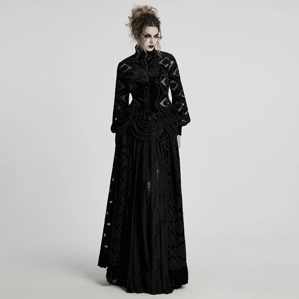 WY-1732CCF Gothic Shirt Burgundy Velvet Lace Bell Sleeve Top - Image 75