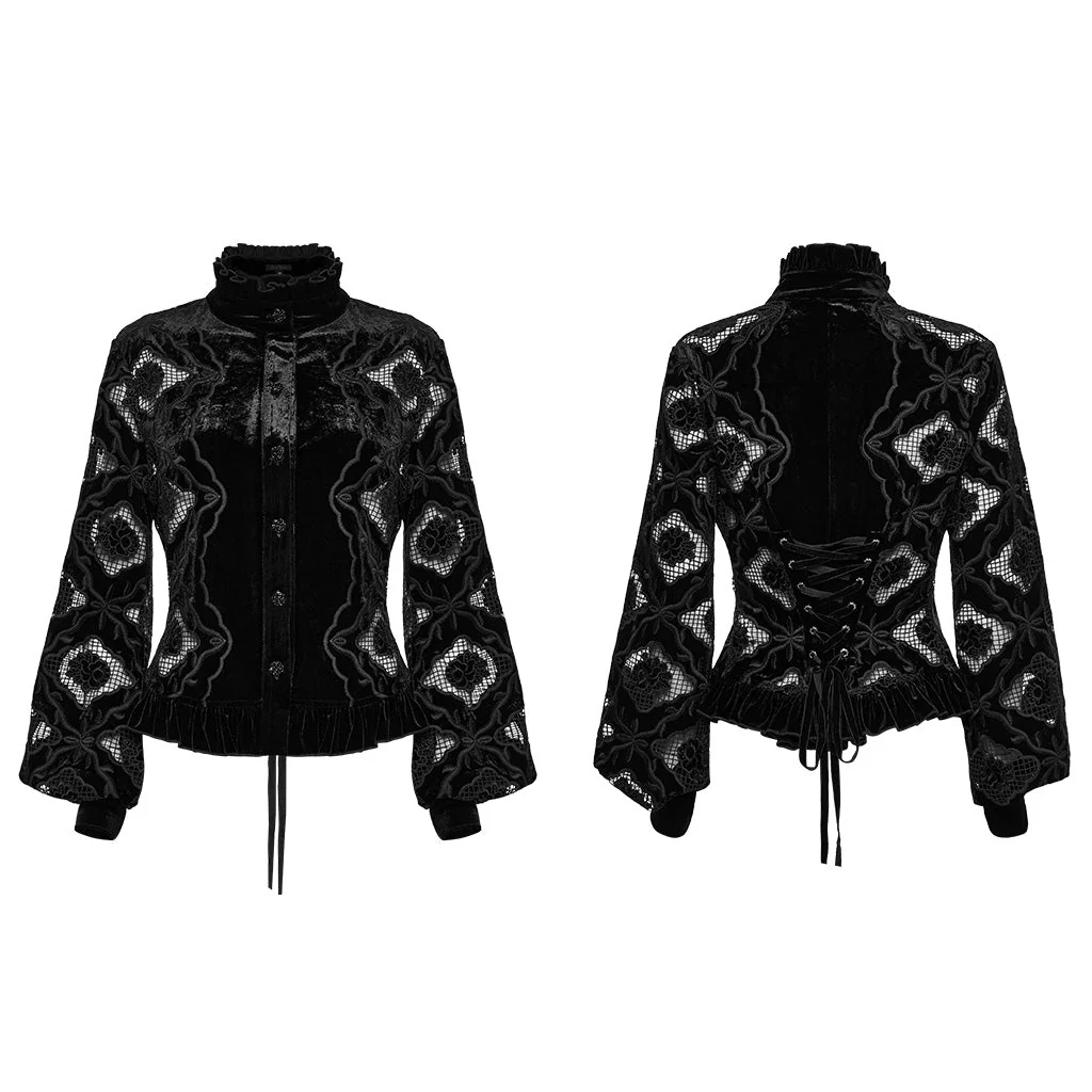 WY-1732CCF Gothic Shirt Burgundy Velvet Lace Bell Sleeve Top - Image 76