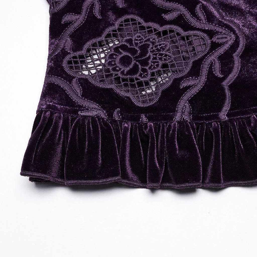 WY-1732CCF Gothic Shirt Burgundy Velvet Lace Bell Sleeve Top - Image 81