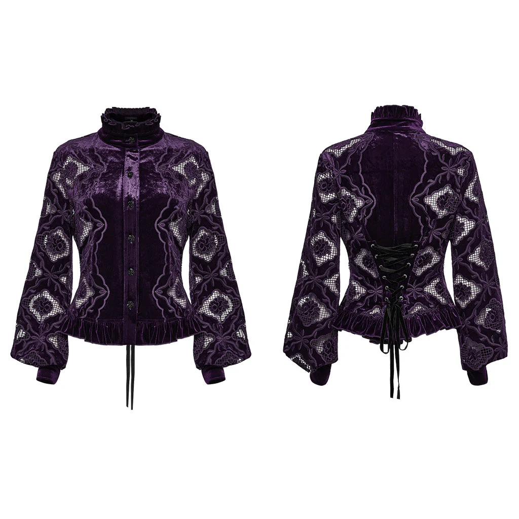 WY-1732CCF Gothic Shirt Burgundy Velvet Lace Bell Sleeve Top - Image 85