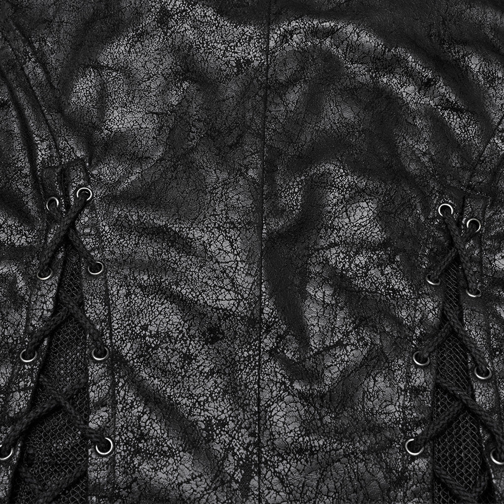 WY-1737MJF Gothic Vest Long Tailcoat Sleeveless Lace-Up Design Black - Image 19