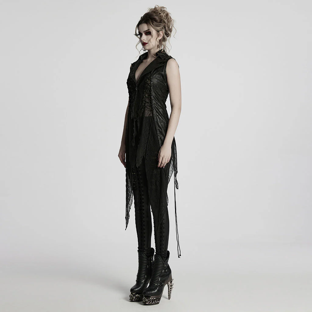 WY-1737MJF Gothic Vest Long Tailcoat Sleeveless Lace-Up Design Black - Image 23