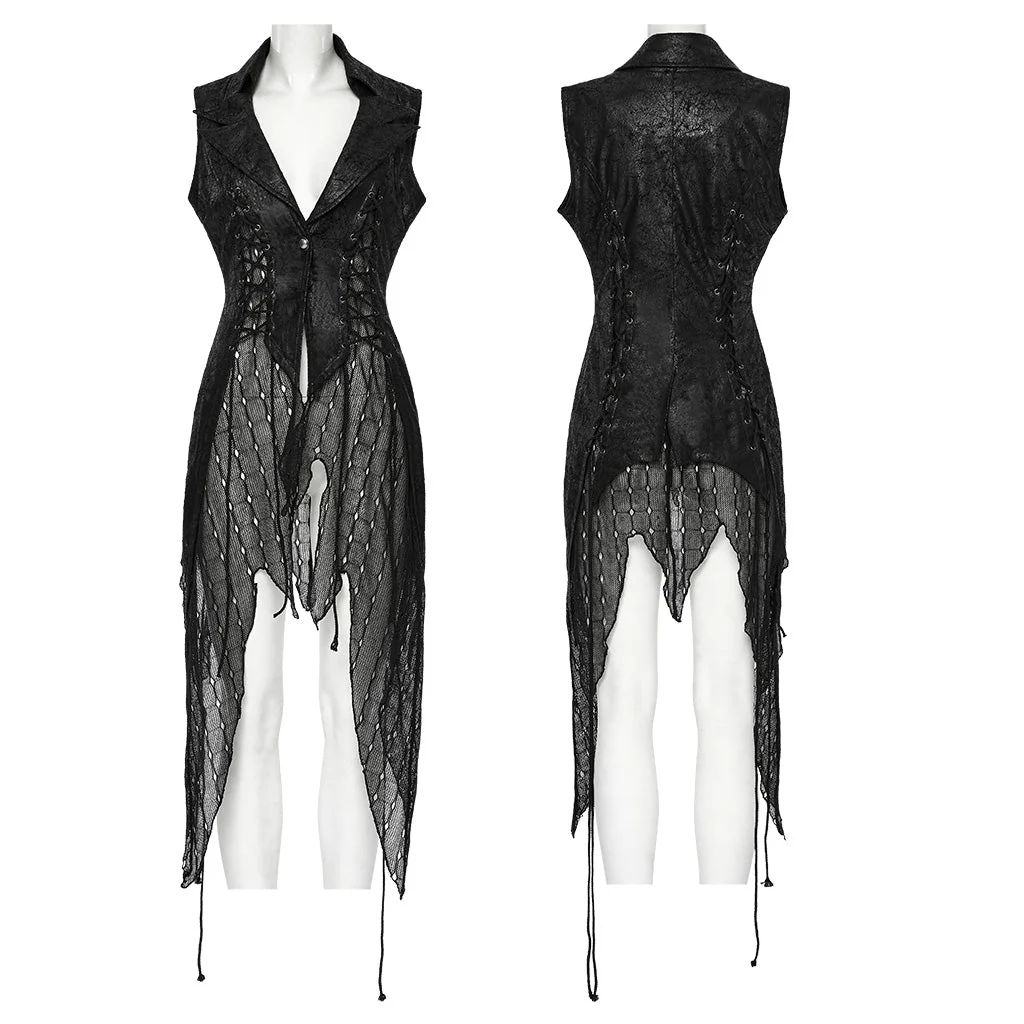 WY-1737MJF Gothic Vest Long Tailcoat Sleeveless Lace-Up Design Black - Image 25