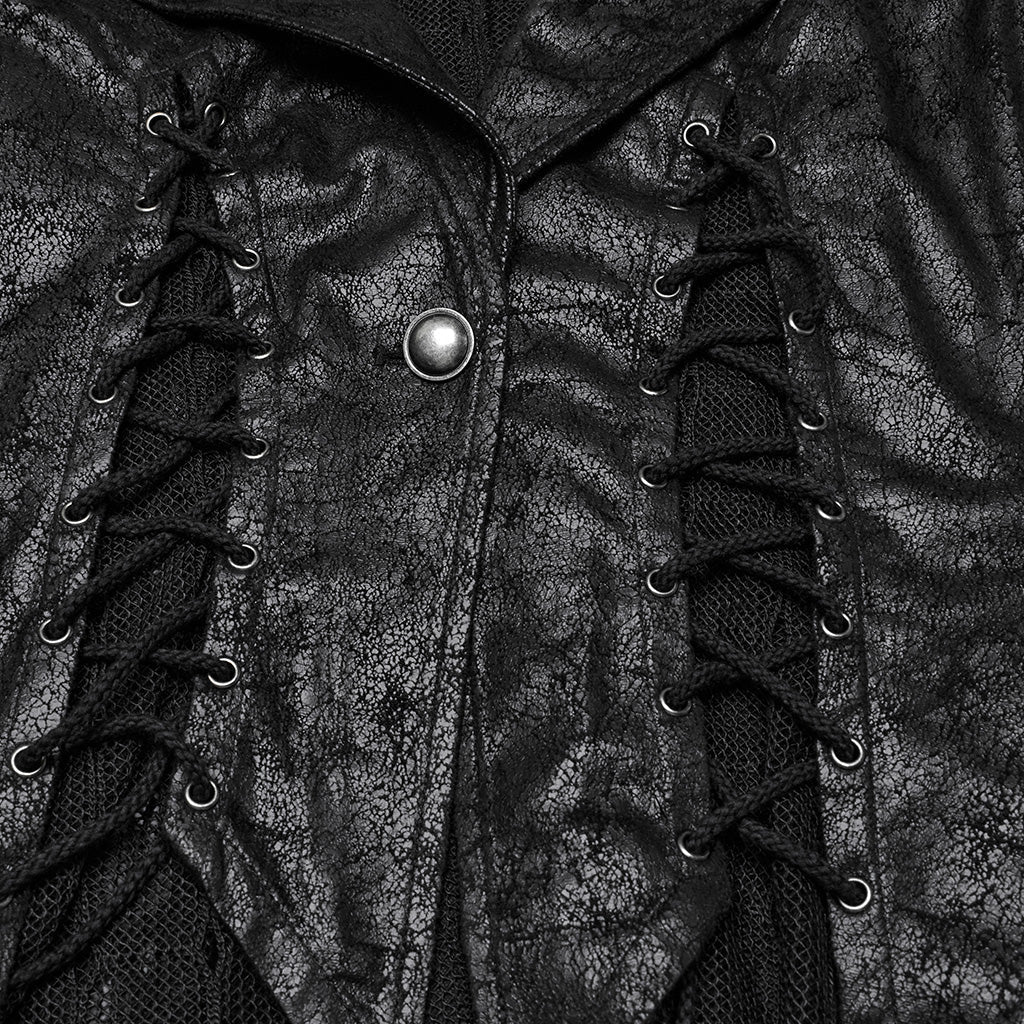 WY-1737MJF Gothic Vest Long Tailcoat Sleeveless Lace-Up Design Black - Image 26