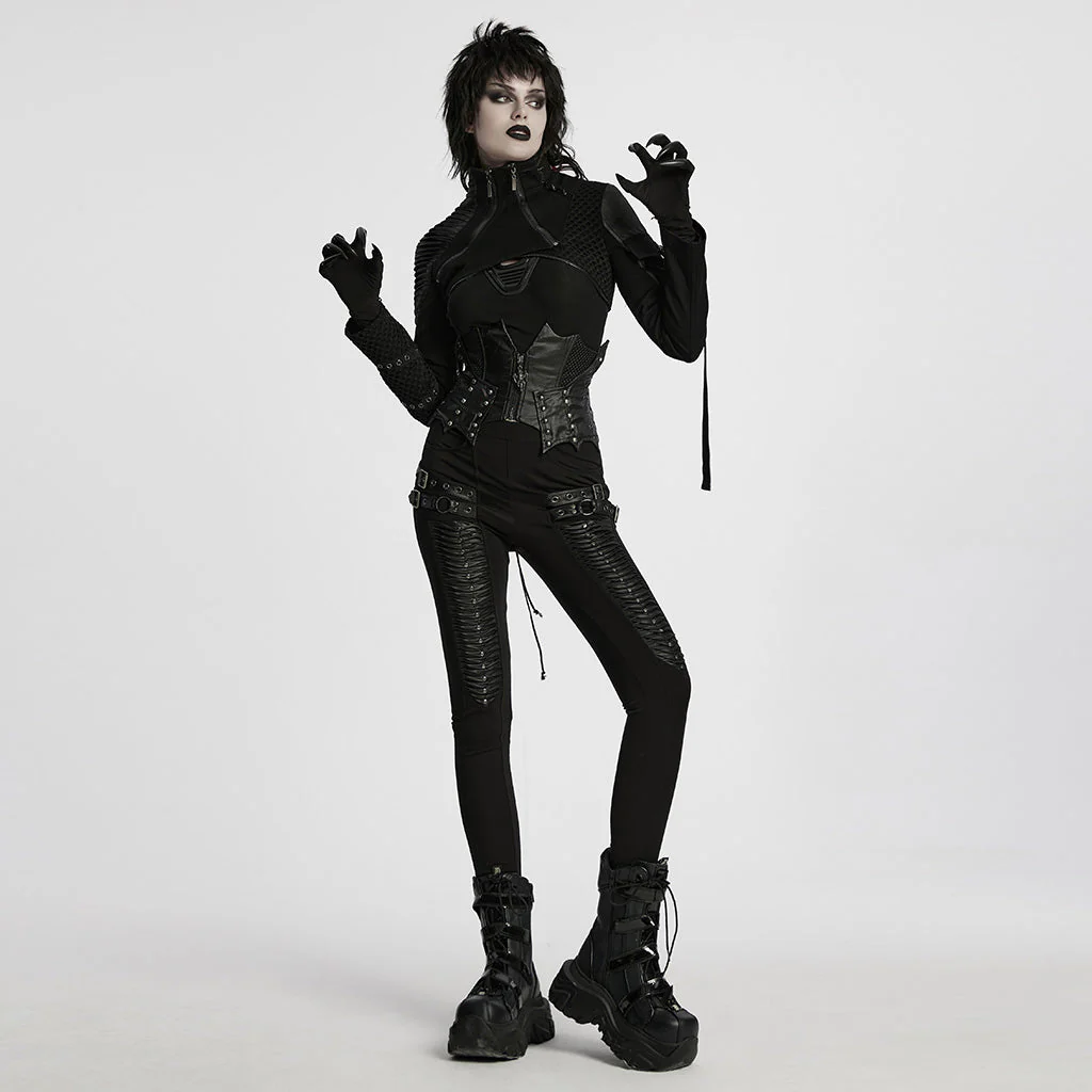 WY-1755XDF Edgy Black Gothic Corset Style Punk Jackets with Zipper Details - Image 13
