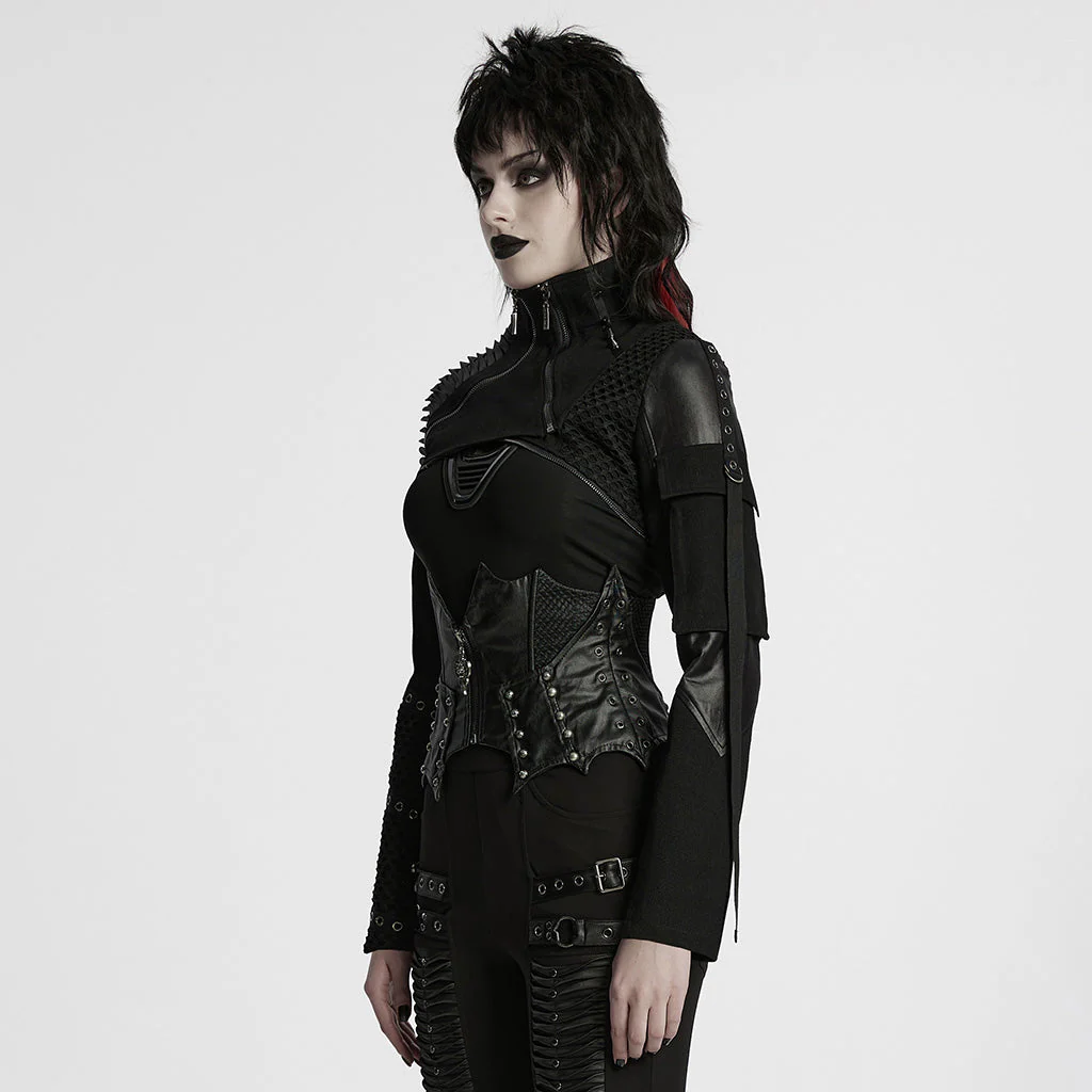 WY-1755XDF Edgy Black Gothic Corset Style Punk Jackets with Zipper Details - Image 21