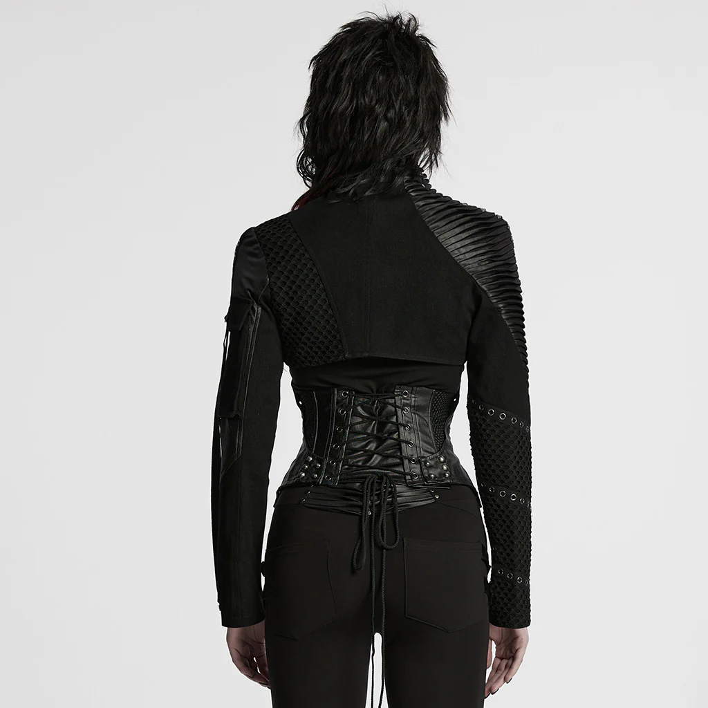 WY-1755XDF Edgy Black Gothic Corset Style Punk Jackets with Zipper Details - Image 4