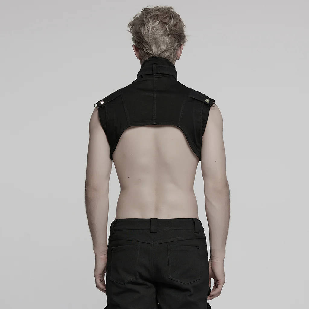 WY-1756MJM Gothic Sleeveless Punk Vests Studded High Collar Zipper Design - Image 4