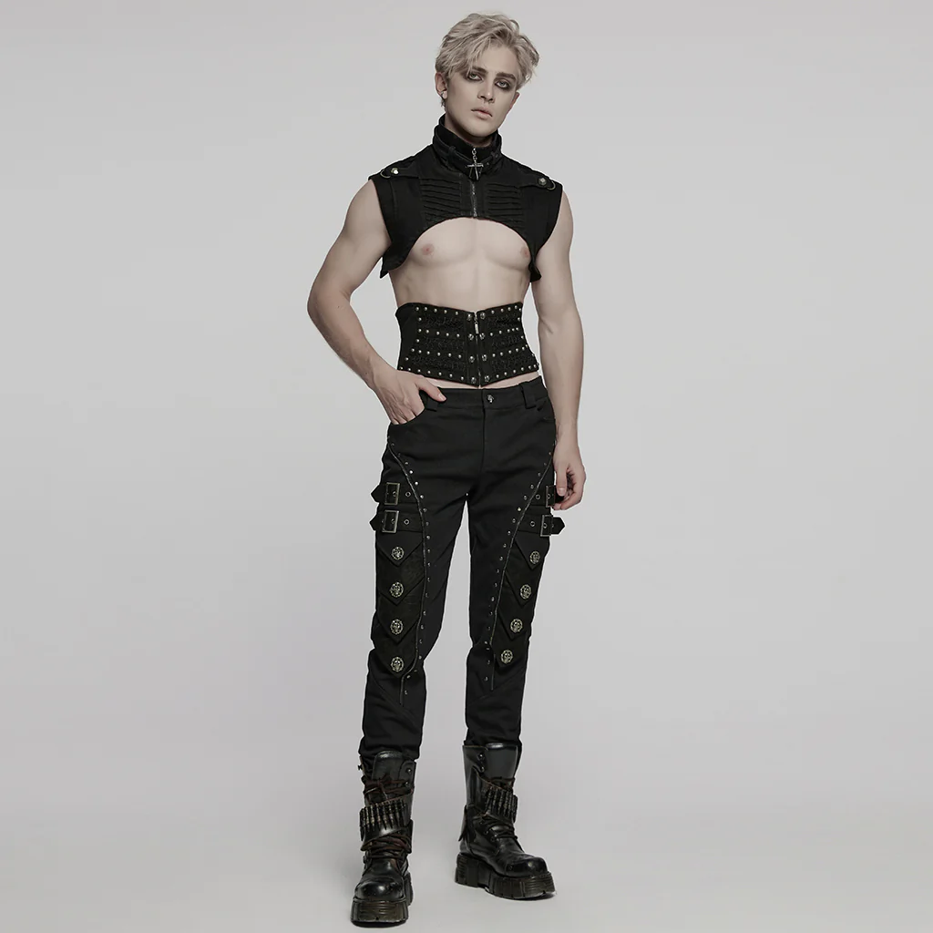 WY-1756MJM Gothic Sleeveless Punk Vests Studded High Collar Zipper Design - Image 5