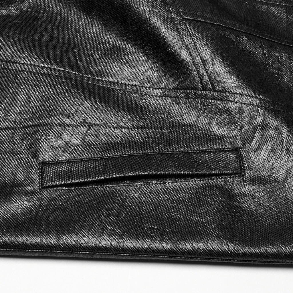 WY-1757XCM Gothic Long Black Faux Leather Punk Coat Mens Fashion - Image 29