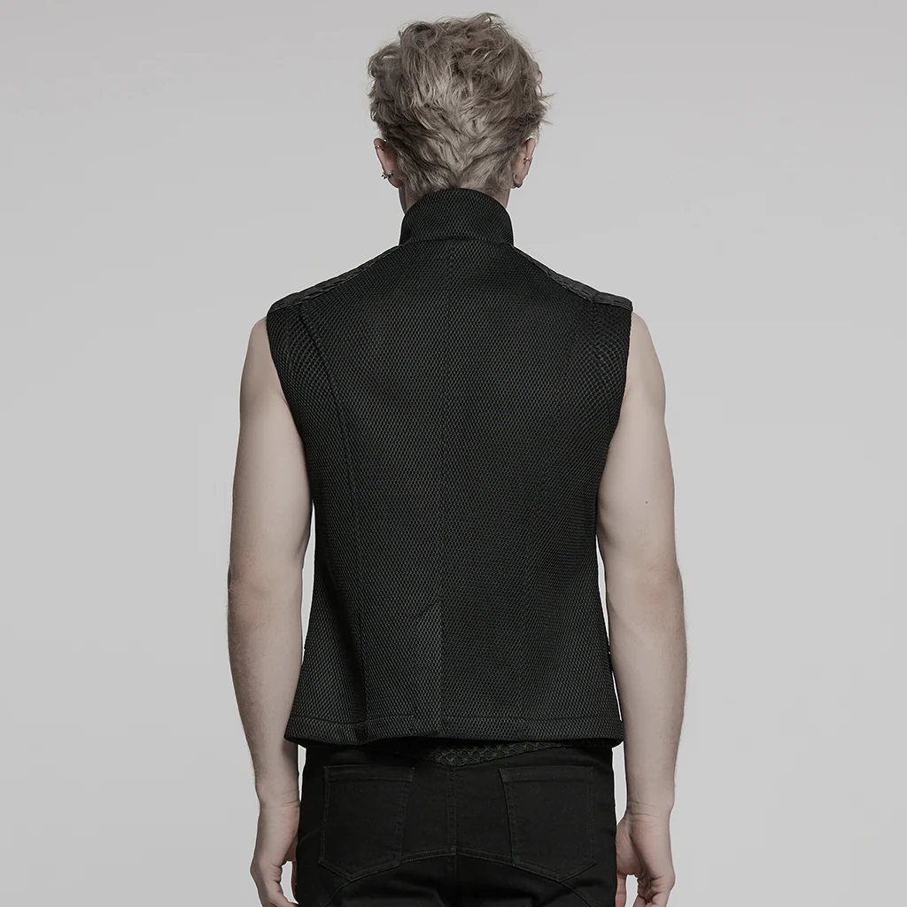 WY-1758MJM Edgy Black Mesh Tactical Punk Vest Sleeveless Zipper Panel - Image 4