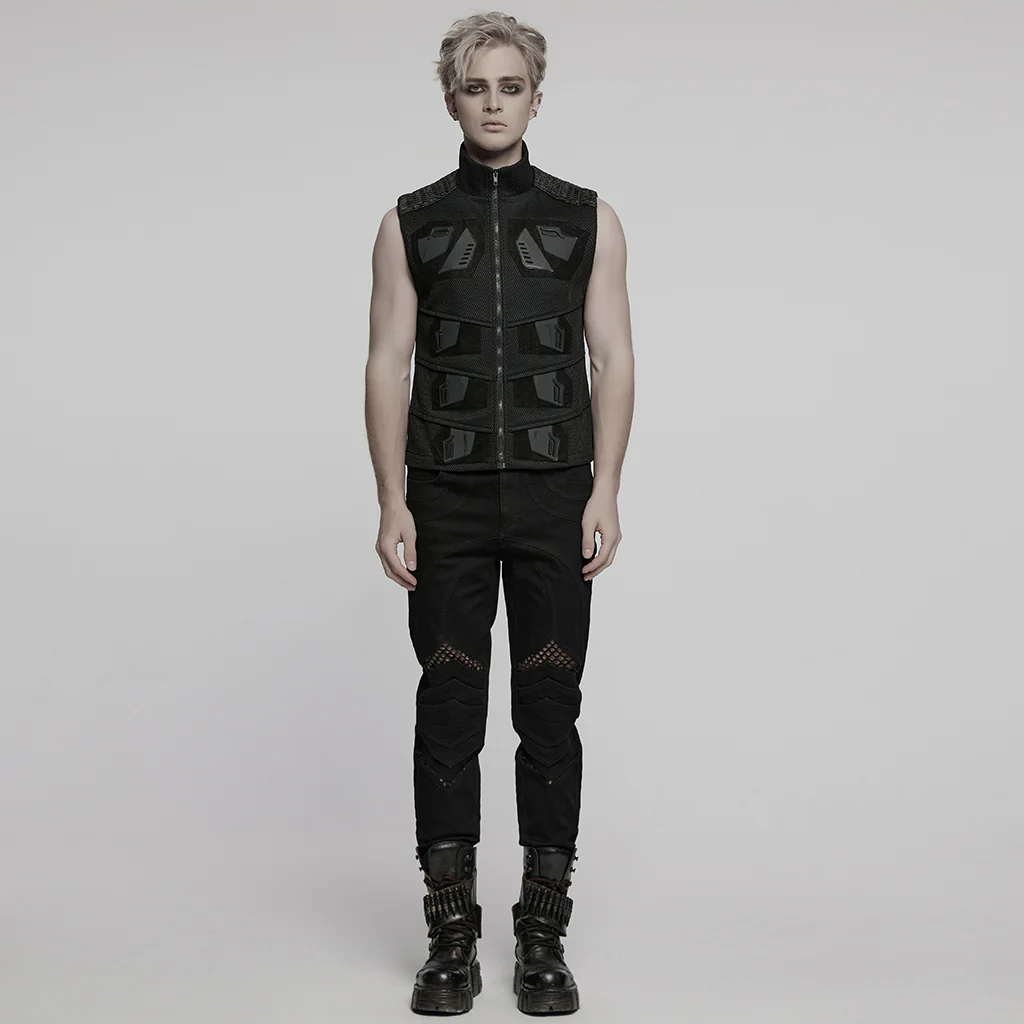 WY-1758MJM Edgy Black Mesh Tactical Punk Vest Sleeveless Zipper Panel - Image 5