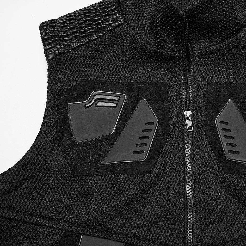WY-1758MJM Edgy Black Mesh Tactical Punk Vest Sleeveless Zipper Panel - Image 7