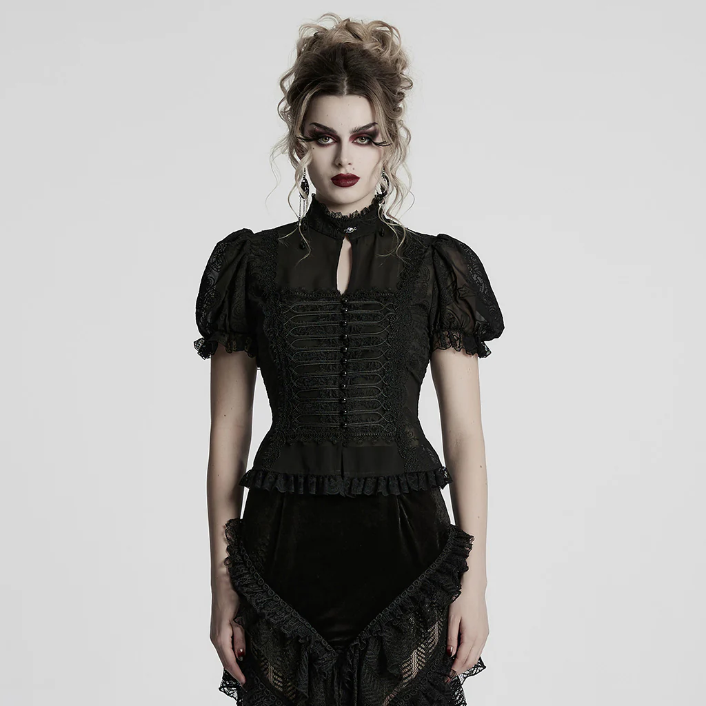 WY-1759CDF Gothic Shirts Lace Victorian Blouse Ruffled Sleeve Top - Image 13