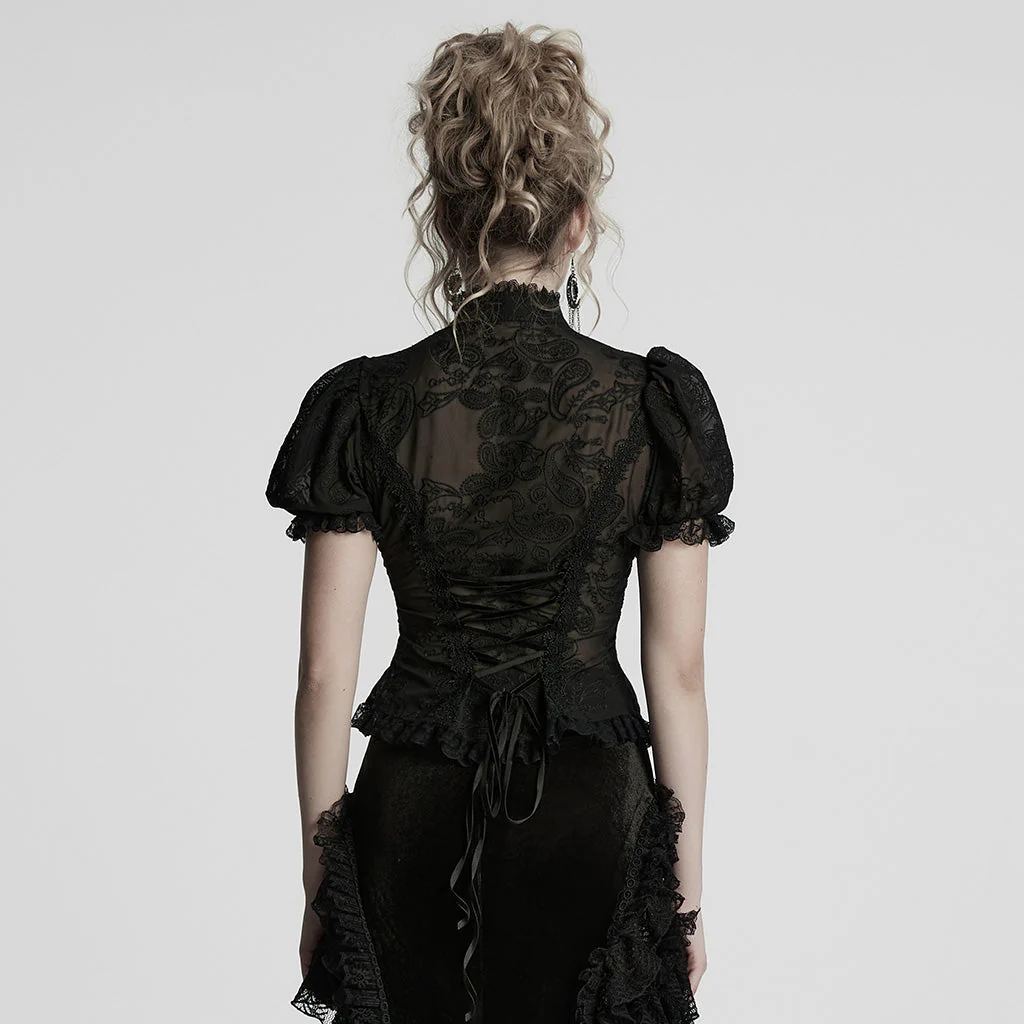 WY-1759CDF Gothic Shirts Lace Victorian Blouse Ruffled Sleeve Top - Image 35