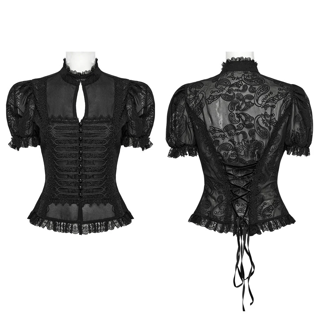 WY-1759CDF Gothic Shirts Lace Victorian Blouse Ruffled Sleeve Top - Image 37