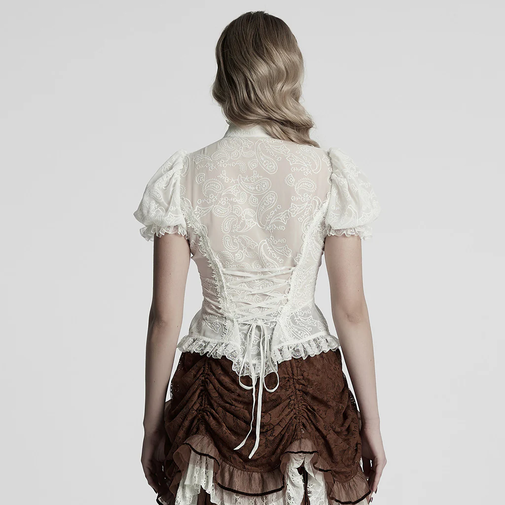 WY-1759CDF Gothic Shirts Lace Victorian Blouse Ruffled Sleeve Top - Image 4