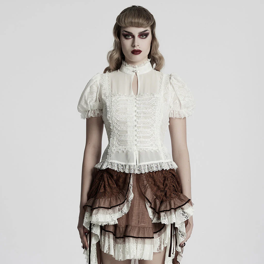 WY-1759CDF Gothic Shirts Lace Victorian Blouse Ruffled Sleeve Top - Image 40