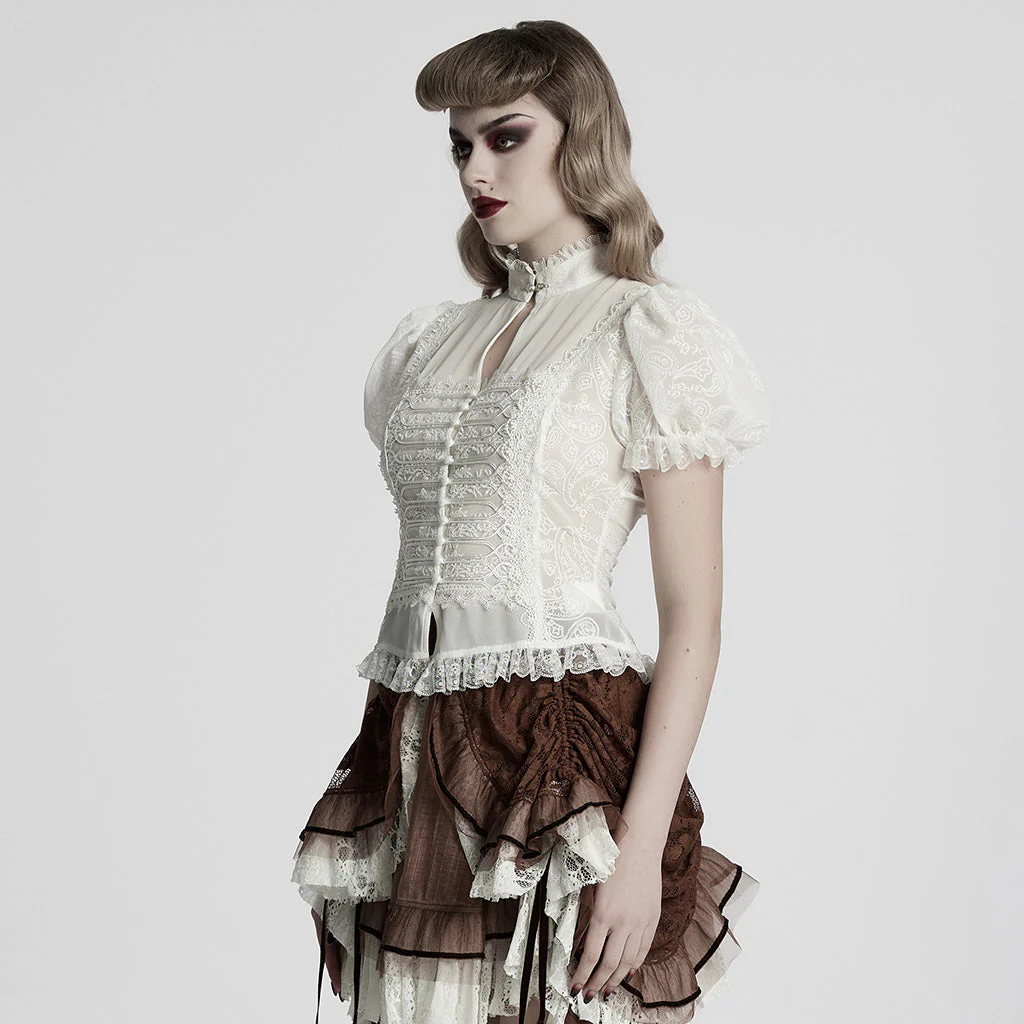 WY-1759CDF Gothic Shirts Lace Victorian Blouse Ruffled Sleeve Top - Image 42
