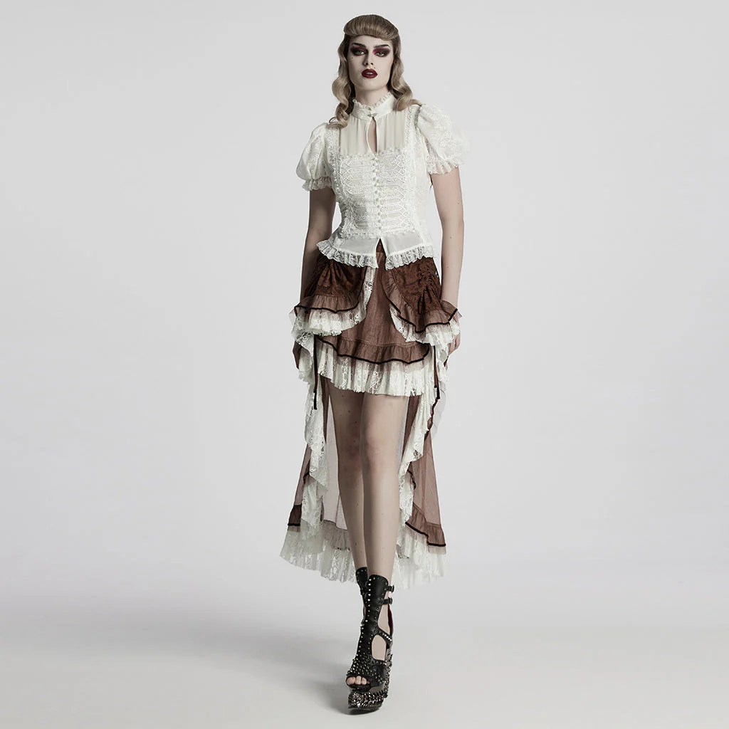 WY-1759CDF Gothic Shirts Lace Victorian Blouse Ruffled Sleeve Top - Image 44