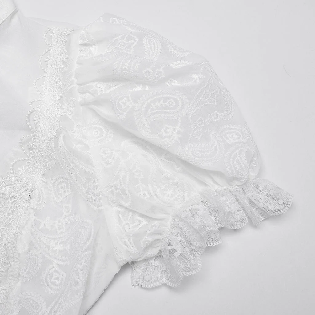 WY-1759CDF Gothic Shirts Lace Victorian Blouse Ruffled Sleeve Top - Image 49