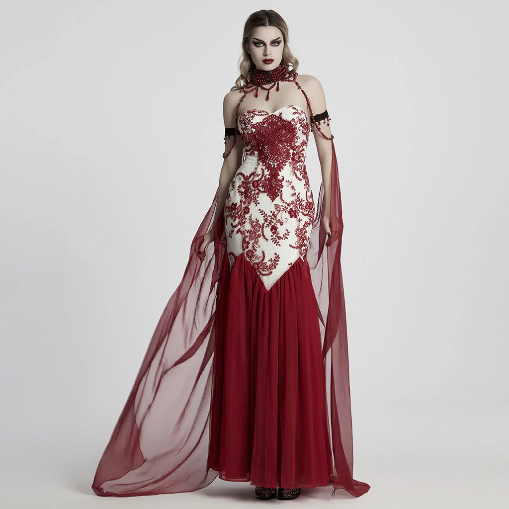 WY-1760DPF Gothic Dress Elegant Red Lace Chiffon Evening Gown - Image 29