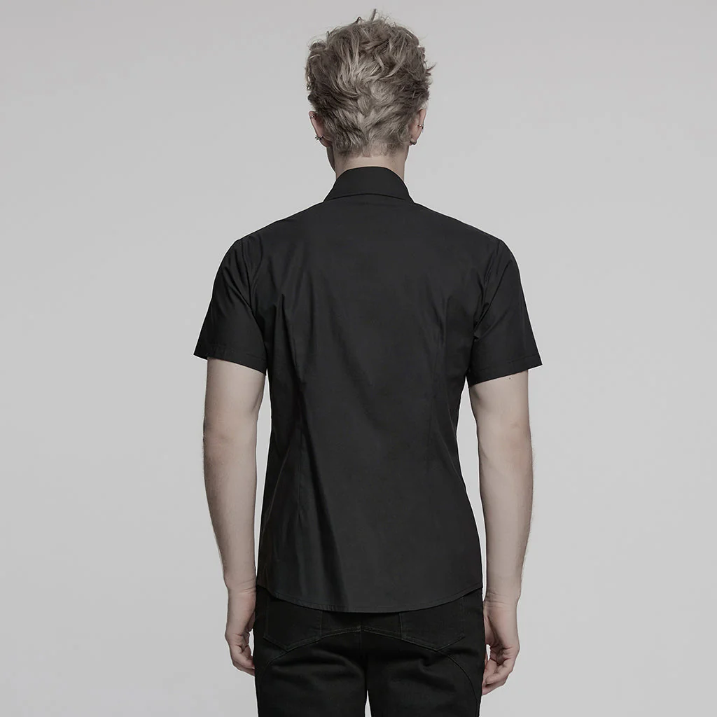 WY-1761CDM Edgy Black Short Sleeve Grommet Punk Shirts for Men - Image 14
