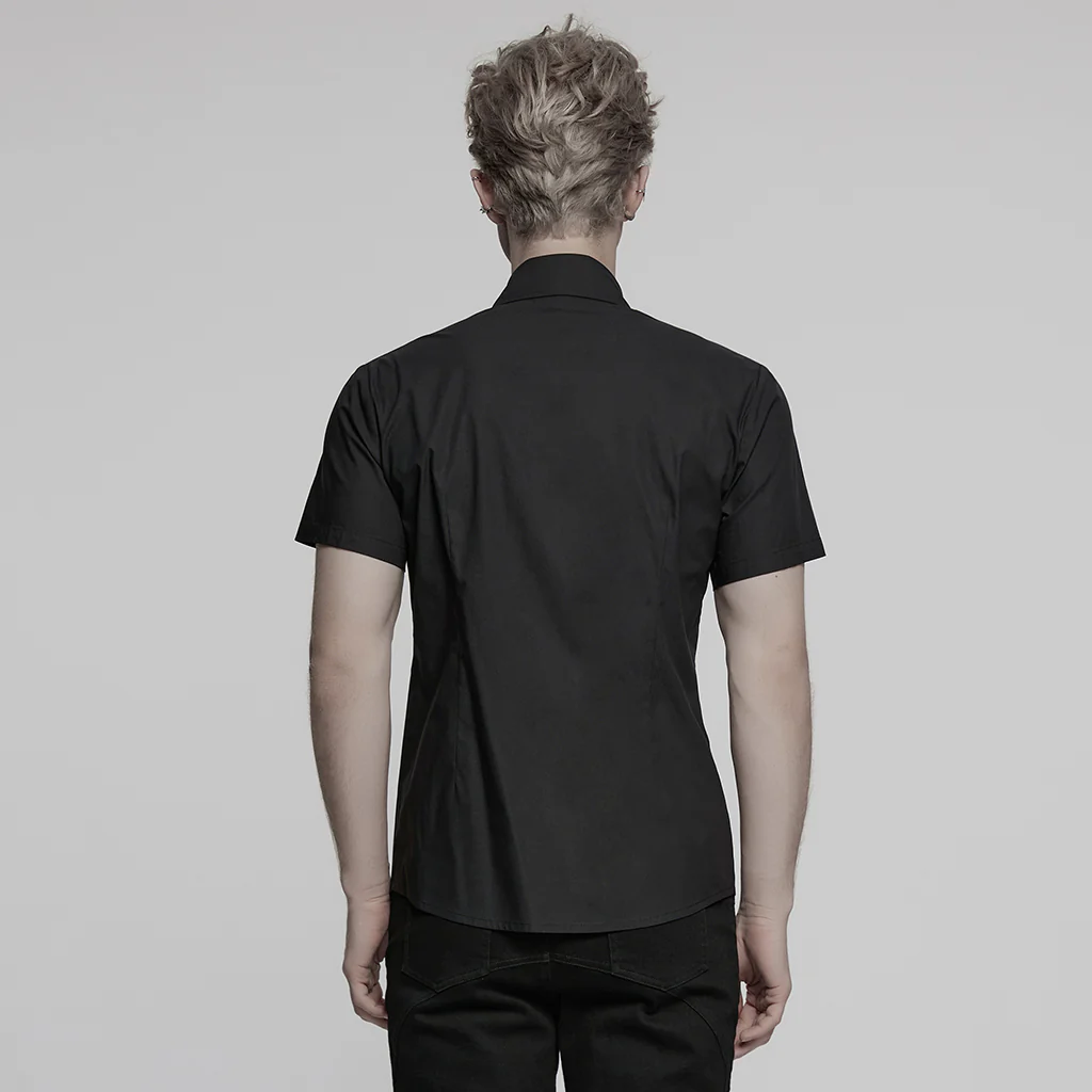 WY-1761CDM Edgy Black Short Sleeve Grommet Punk Shirts for Men - Image 4