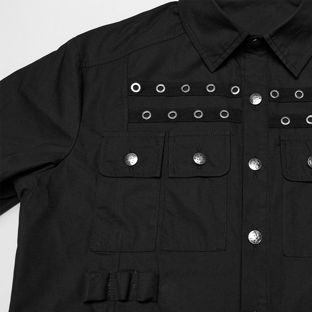 WY-1761CDM Edgy Black Short Sleeve Grommet Punk Shirts for Men - Image 7