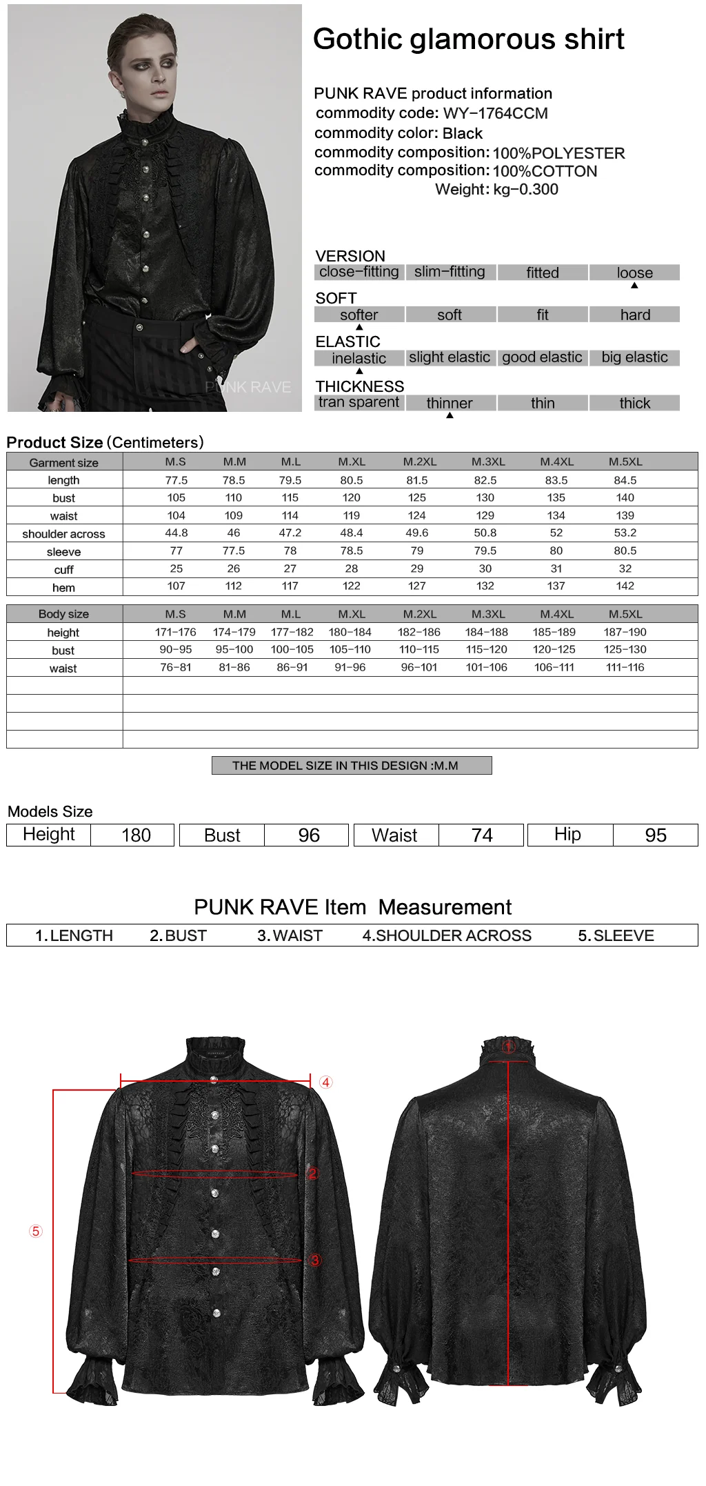 WY-1764CCM Victorian Gothic Shirts Men??????????????????????????¡ì???????????o????????????????????????¡ì??????????????????????????????????¡ì???????????s Ruffled Button Long Sleeve Top - Image 11