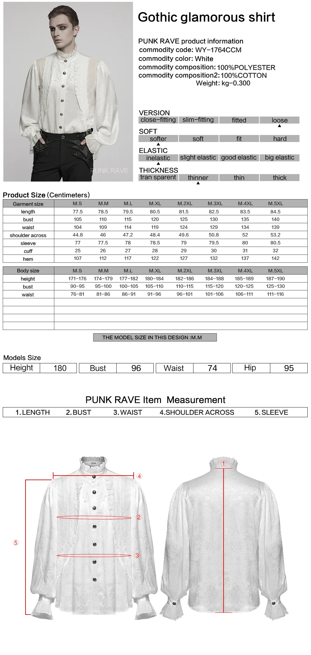 WY-1764CCM Victorian Gothic Shirts Men??????????????????????????¡ì???????????o????????????????????????¡ì??????????????????????????????????¡ì???????????s Ruffled Button Long Sleeve Top - Image 2