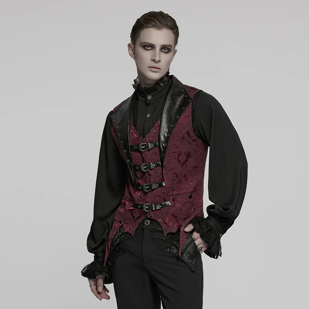 WY-1765MJM Gothic Vest Steampunk Buckle Waistcoat Victorian Brocade Design - Image 14