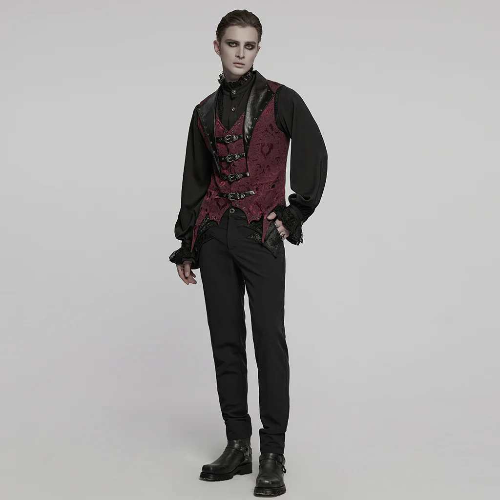 WY-1765MJM Gothic Vest Steampunk Buckle Waistcoat Victorian Brocade Design - Image 16